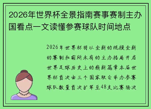 2026年世界杯全景指南赛事赛制主办国看点一文读懂参赛球队时间地点